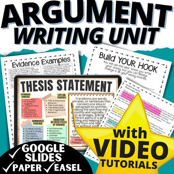 Preview of Argumentative Writing Unit Argument Essay Thesis Statement Graphic Organizer