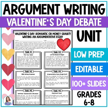 Preview of Argumentative Writing Unit - Argumentative Essay - Valentine's Day Debate