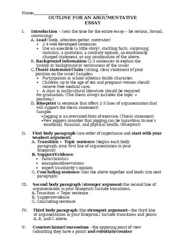 argumentative essay outline template 6th grade