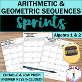 Arithmetic & Geometric Sequences Timed Math Drills for Flu