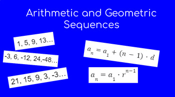 Preview of Arithmetic & Geometric Sequences -- Video Notes, Graphic Org, Differentiated WS