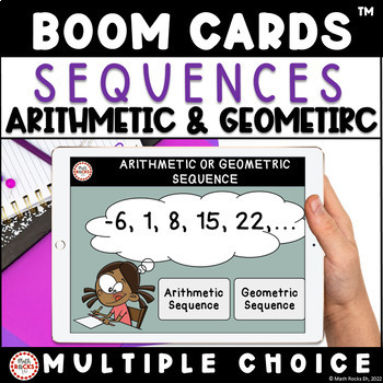Preview of Arithmetic Or Geometric Sequences Boom Cards™ Math Activity 9th Grade Algebra 1