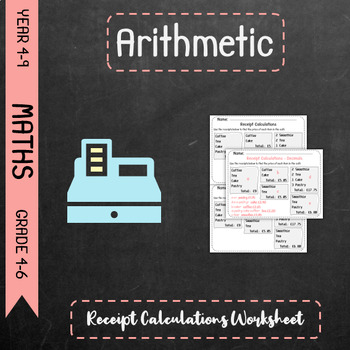 Preview of Arithmetic - Receipt Calculations Worksheet