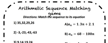 Arithmetic Sequence Matching worksheet by Math For Ever | TpT