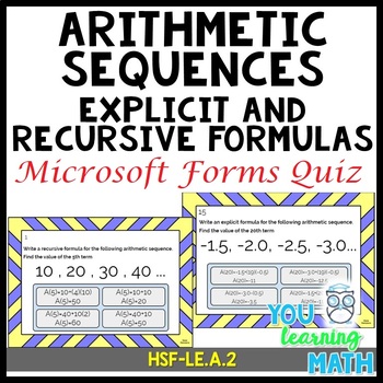 Preview of Arithmetic Sequences: Explicit and Recursive Formulas - Microsoft Forms Quiz