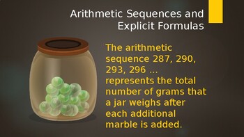 Preview of Arithmetic Sequences, Explicit n Recursive Formulas-PowerPoint (w/ free video)