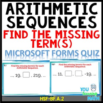 Preview of Arithmetic Sequences: Finding the missing term(s)- Microsoft OneDrive Forms Quiz