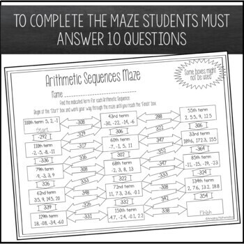 Arithmetic Sequences Maze Worksheet by Amazing Mathematics | TpT