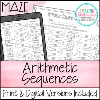 Preview of Arithmetic Sequences Worksheet - Maze Activity