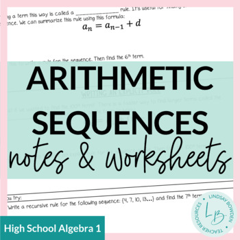 Preview of Arithmetic Sequences Notes and Worksheets