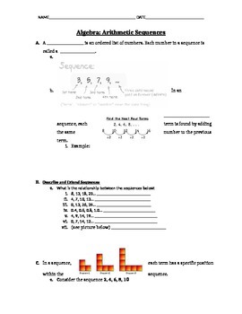 Preview of Arithmetic Sequences guided notes