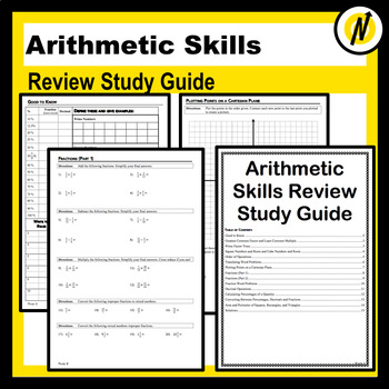 Preview of 13 Page Grade  5/6 Arithmetic Review Study Guide Practice Packet with Solutions