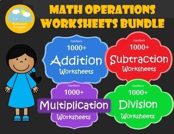 Preview of Basic Operations Worksheets, Add Subtract Multiply Divide Whole Numbers Review