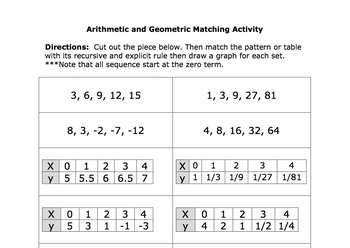Arithmetic and Geometric Matching Activity by Ms Peterson | TpT
