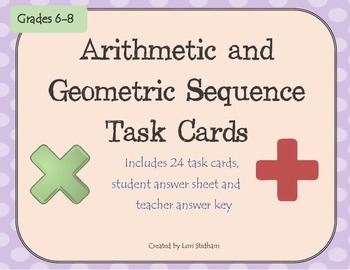 Preview of Arithmetic and Geometric Sequence Task Cards