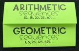 Arithmetic and Geometric Sequences Algebra Foldable Notes