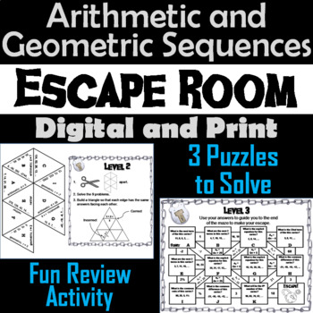 Preview of Arithmetic and Geometric Sequences Activity: Algebra Escape Room Math Game