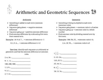geometric and arithmetic sequences math notebook