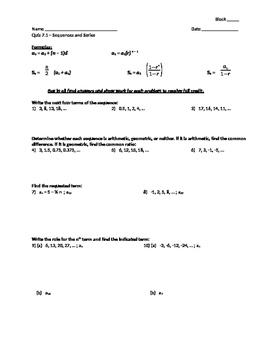 Explicit Form Of Arithmetic And Geometric Sequences Worksheet