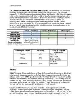 Preview of Arizona Articulation Phonology Scale - Evaluation Template