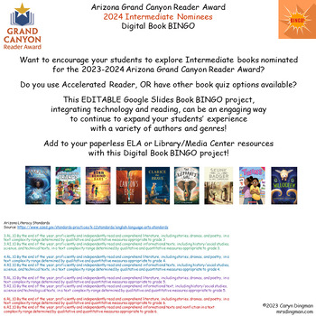 Preview of Arizona Grand Canyon Reader Award 2024 Intermediate Nominees Digital Book BINGO