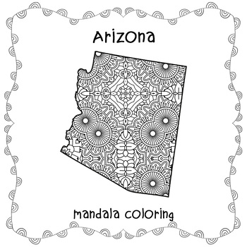 Arizona Map Mandala Coloring,USA Map Zentangle Coloring adults,States ...