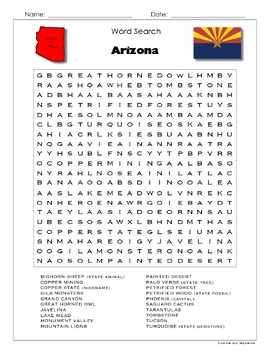 Arizona Puzzle BUNDLE Word Search Crossword Activities U S States