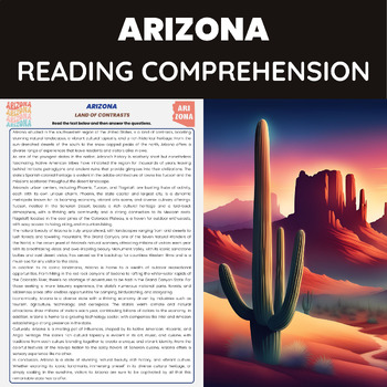 Preview of Arizona Reading Comprehension | History Geography and Culture | US States