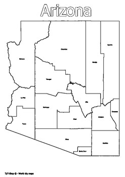 Preview of Arizona State Map with Counties Coloring and Learning