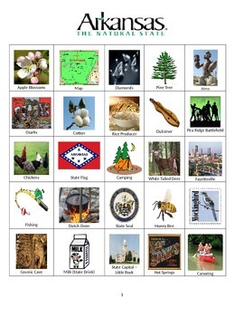 Preview of Arkansas Bingo:  State Symbols and Popular Sites