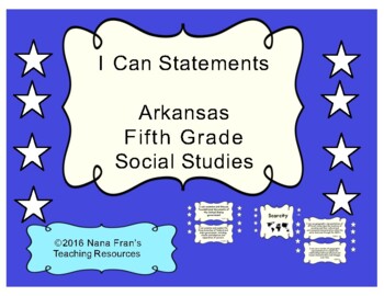 Preview of Arkansas: Fifth Grade Social Studies I Can Statement Posters - Black and White