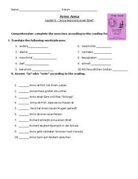 Preview of Arme Anna Worksheets (German) Chapter 8