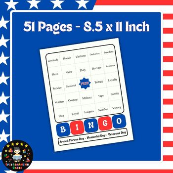 Armed Forces Day, Memorial Day, Veterans Day Printable Bingo Game Cards ...