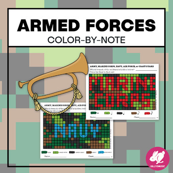 Preview of Patriotic Armed Forces Day | Memorial Day | Veterans Day Color by Music Notes