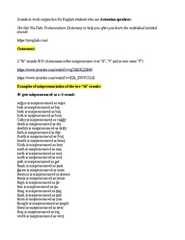 Preview of Armenian Pronunciation Mistakes Sheet Exercise