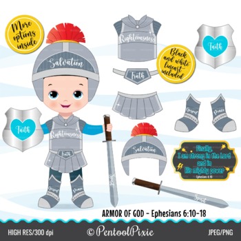 Preview of Armor of God Clipart, Boy clipart, Christian clipart, Sunday school clipart,