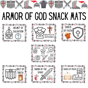 Preview of Armor of God Snack Mats, Printable Placemats for Picky Eaters with Bible Lessons