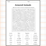 Armored Animals Word Search Puzzle Worksheet Activity