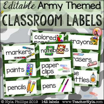 Preview of Army Classroom Labels with Pictures - Editable