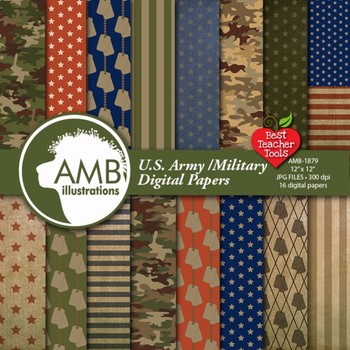 Preview of Army Digital Papers, Veterans Day Theme Background {Best Teacher Tools} AMB-1879