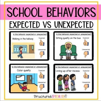 Preview of Around The School Expected vs Unexpected Behaviors Boom Cards 