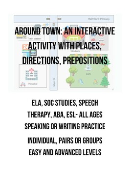 Preview of Around Town: Speaking or Writing Activity with Places, Directions, Prepositions