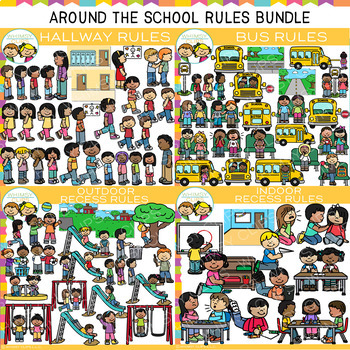 Preview of School Kids Around the School Rules Clip Art Bundle