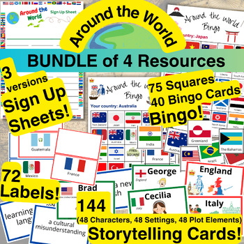 Preview of Around the World Bundle: Storytelling Cards, Bingo, Sign Up Sheets and Labels!