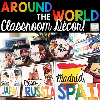 Preview of Around the World Classroom Decor Editable Countries Classroom Transformation
