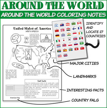 Around the World Coloring Notes | Back To School Activities | TPT