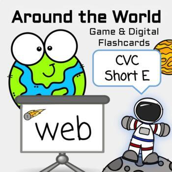 Preview of Around the World Game & Digital Flashcards - CVC Short E Word Families