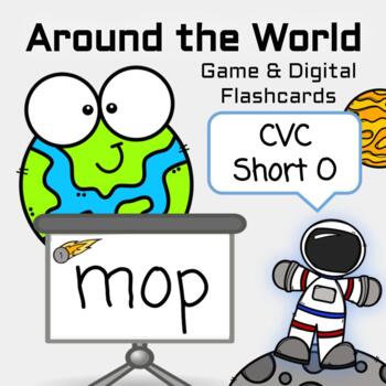 Preview of Around the World Game & Digital Flashcards - CVC Short O Word Families