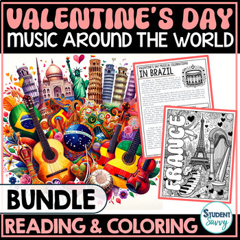 Preview of Around the World Music Valentine's Day Bundle Reading Comprehension Passages