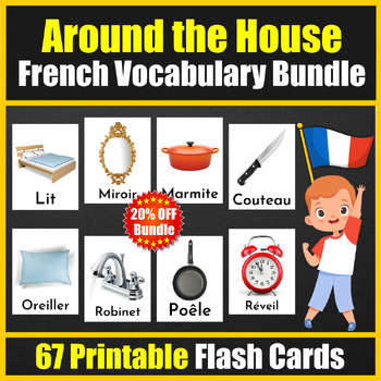 Preview of Around the house Vocabulary Flash cards in French with real photos - Bundle